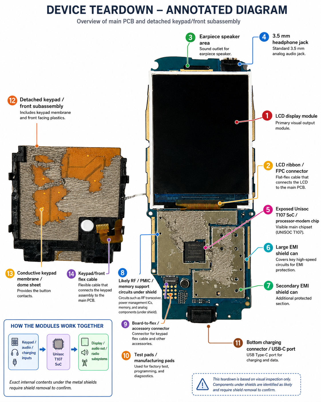 Annotated diagram of Nokia 3210