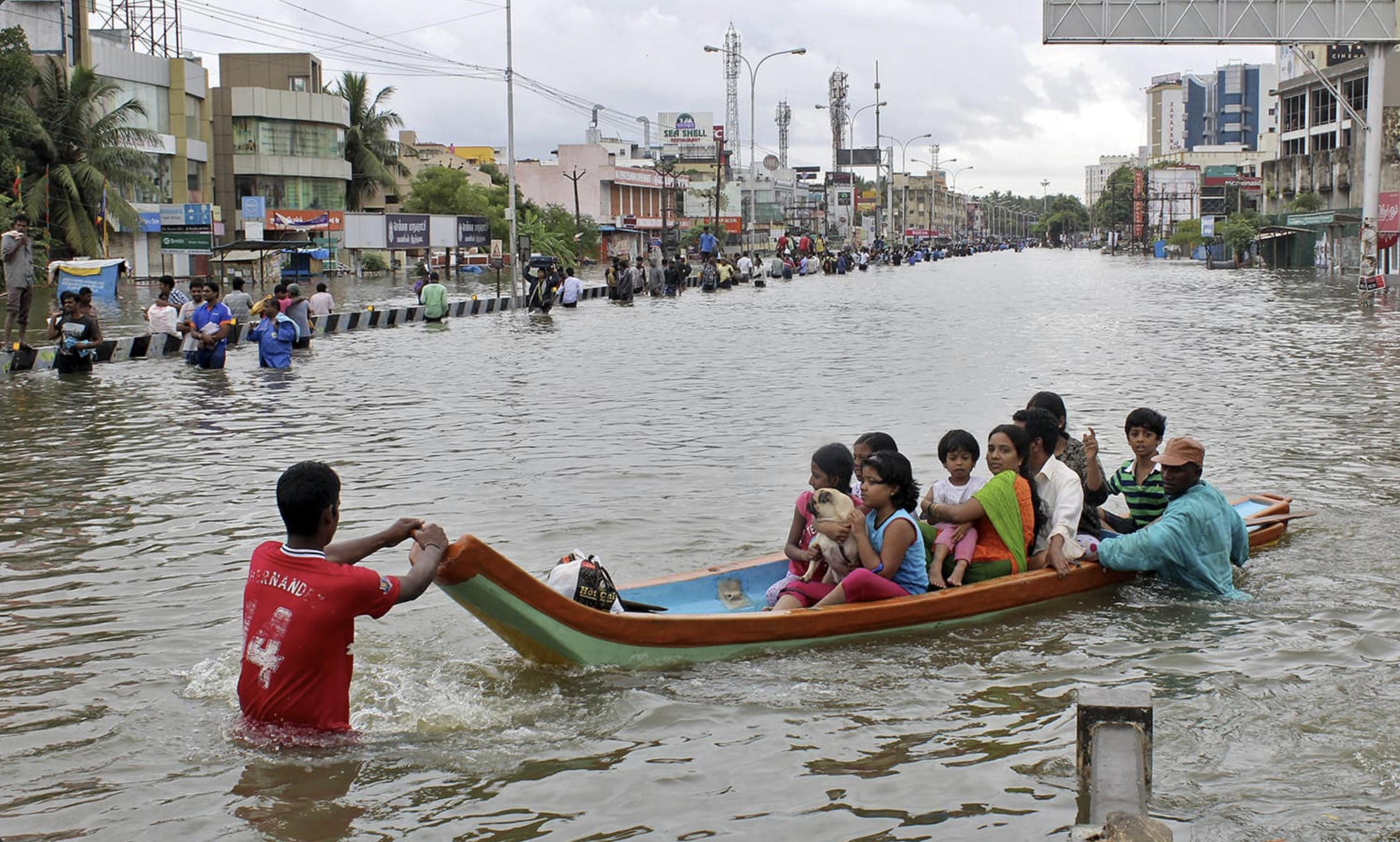 Flooded street in Chennai during monsoon flooding